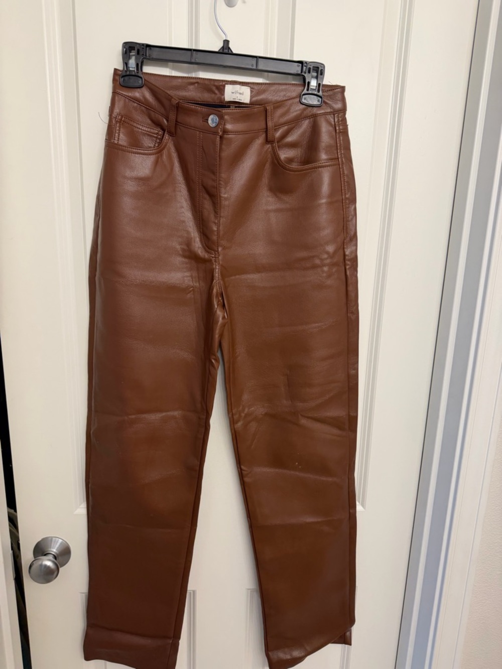 Wilfred Brown Faux Leather Straight Leg Pants